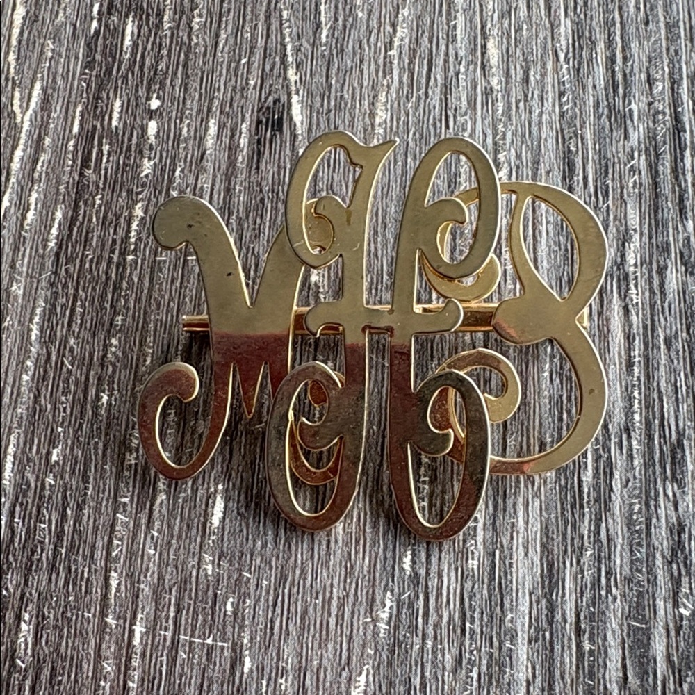 Vintage monogram MHP letters brooch gold tone pin